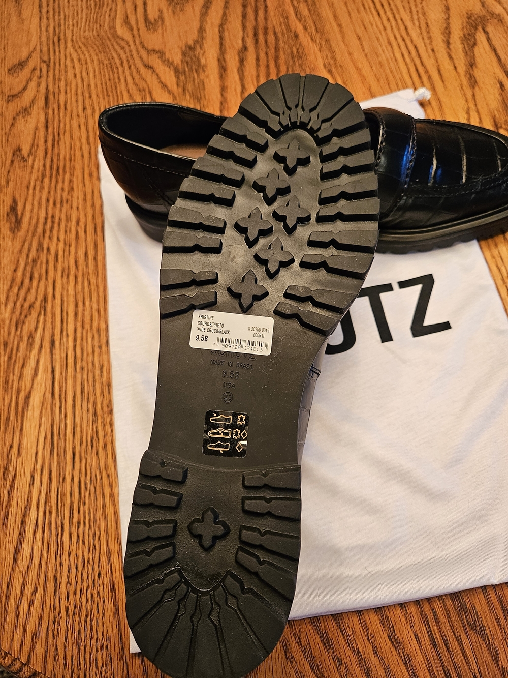 SCHUTZ Black Leather Loafer Flats with Lug Sole
